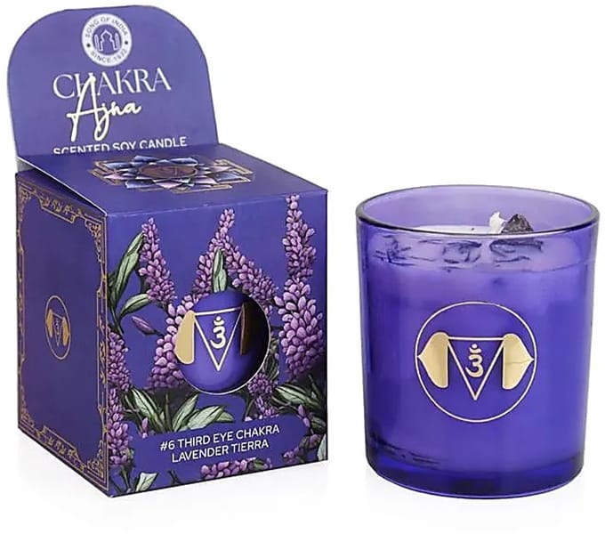 Soja geurkaars Ajna chakra lavendel tierra – Ø7 cm x 8 cm