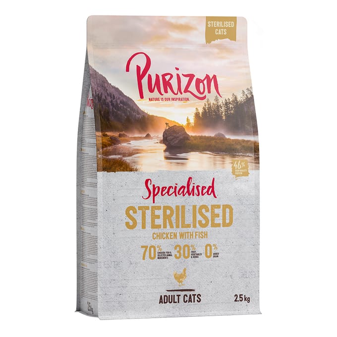 2,5kg Adult Sterilised Kip Vis Purizon Kattenvoer