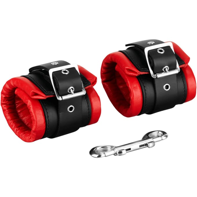 Rimba - Handboeien Luxe Gevoerd Leer - Zwart/Rood