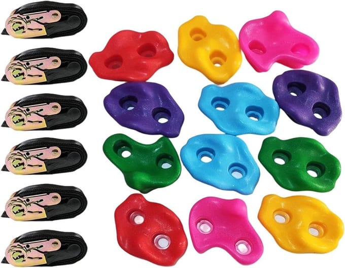 Klimgrepen Set - Hindernisbaan Accessoire - Buiten Avontuur - Verstelbaar Lichtgewicht - 6 Riemen - Multi-color