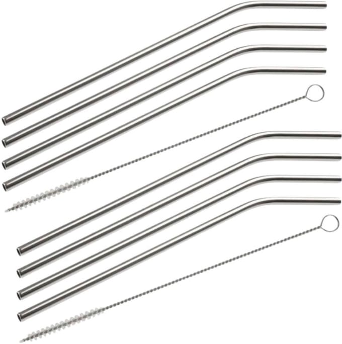 Set van 8 gebogen roestvrijstalen rietjes met borstels 24 cm Fackelmann Bar Concept