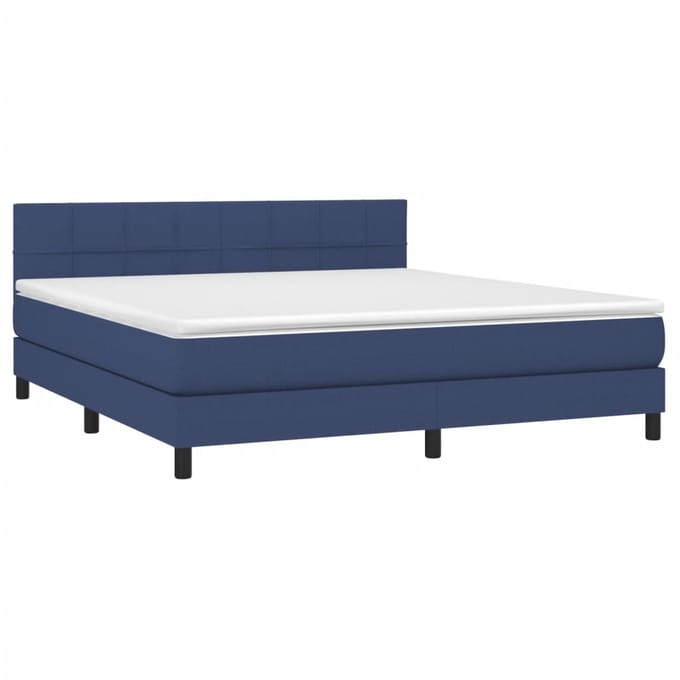 vidaXL - Boxspring - met - matras - en - LED - stof - blauw - 180x200 - cm