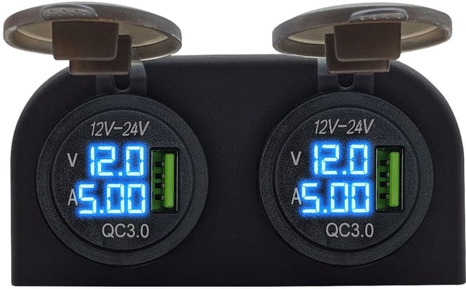 ProRide 12V USB Stopcontact met Voltmeter/Ampèremeter - Tweevoudig Opbouw - QC3.0 - USB Autolader, Boot en Camper