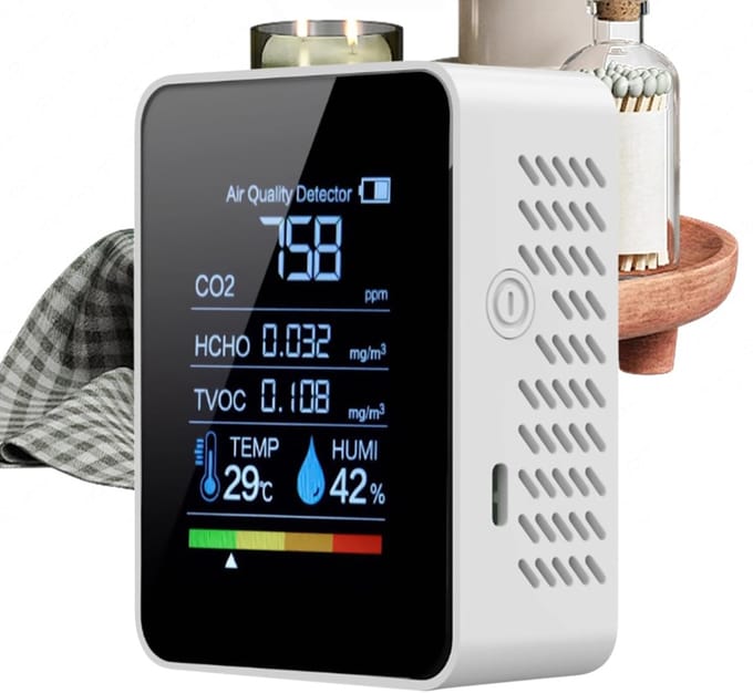 Luchtkwaliteit Monitor - CO2 Detector - Binnen Lucht Meten - HD LCD Scherm - 9x4x7cm - Wit
