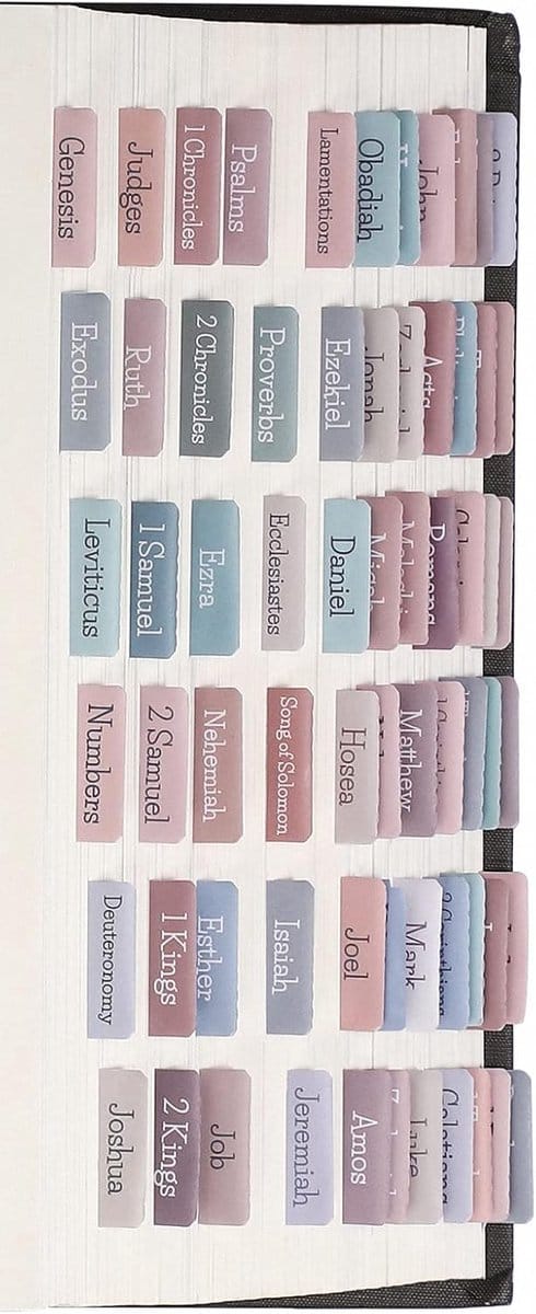 Pastel Bijbel Tabs Laminering - 90 Tabs Oude en Nieuwe Testament met 24 Lege Tabs