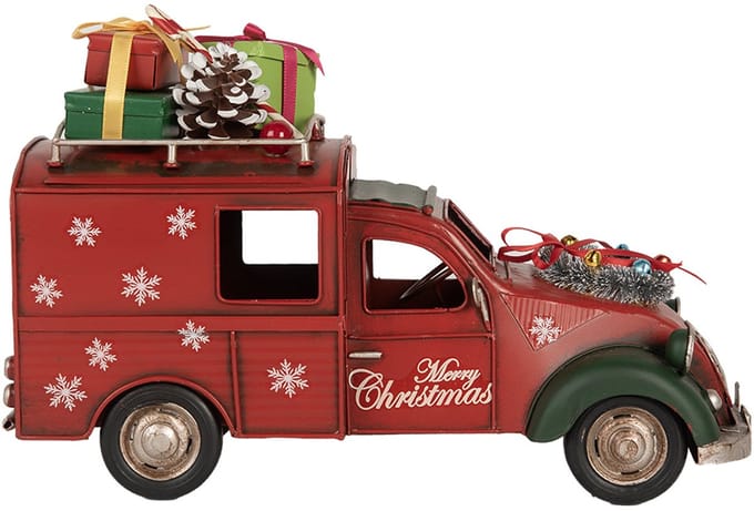 Clayre & Eef Kerstdecoratie Beeld Auto 26x11x17 cm Rood Metaal