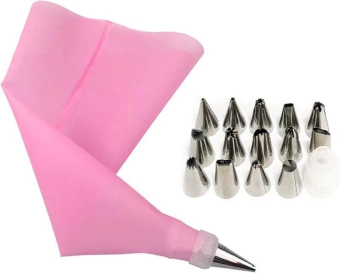 Cabantis Siliconen Spuitzak met 16 Spuitmondjes - Garneerspuit - Decoratie - Roze