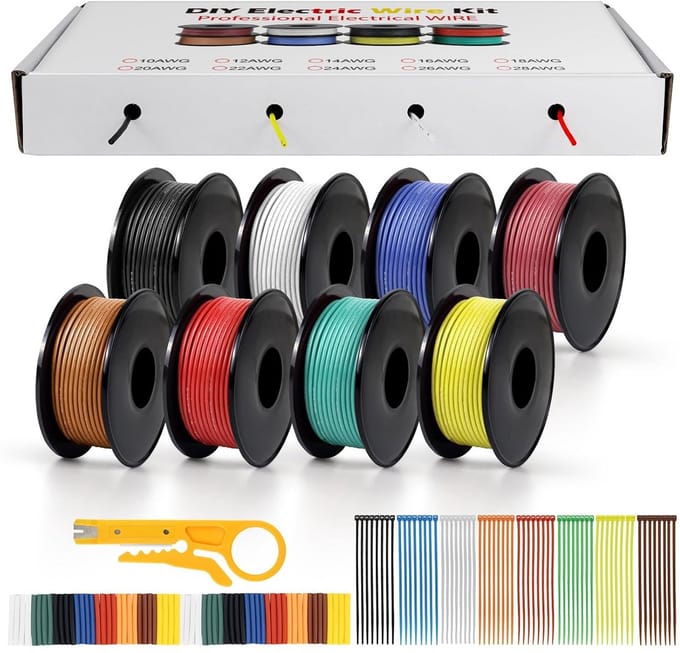 Set van 8 kleuren flexibele elektrische siliconenkabel 26 AWG 10 meter per rol