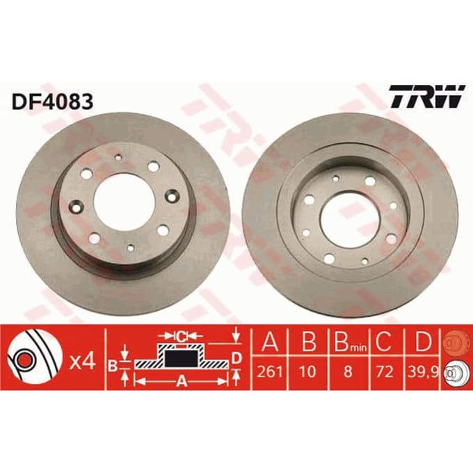 Remschijf TRW DF4083 achter, volledig, 1 Stuk