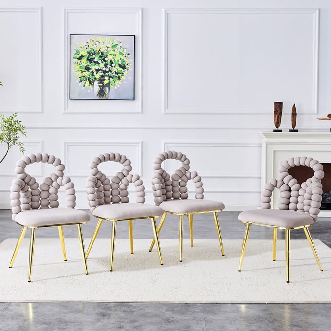 REDOM Eetkamerstoelen Set Van 2 - Open Rugleuning - Modern - Metaal En Fluweel - Lichtgrijs