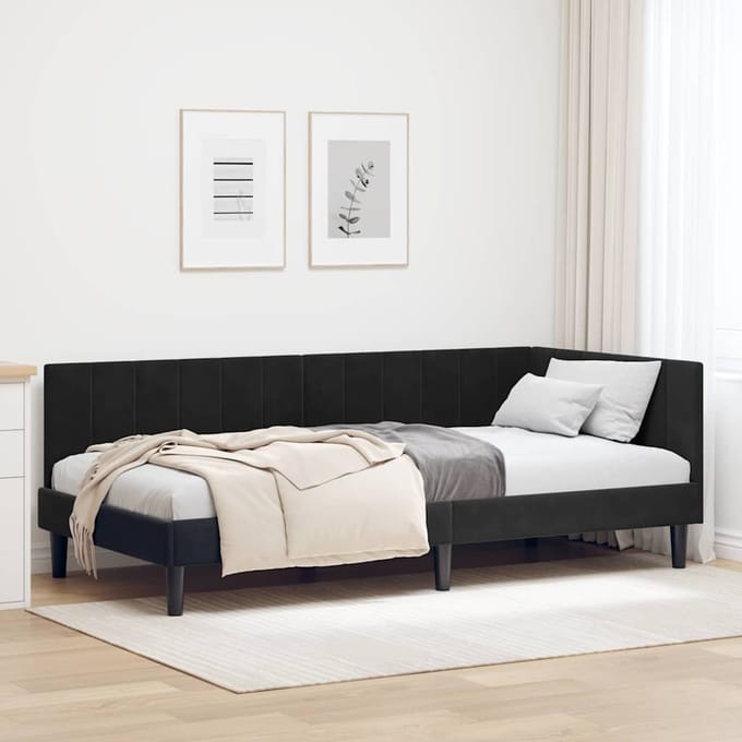 vidaXL - Hoek - Bed - Frame - Zwart - 90 - x - 200 - cm - Fluweel