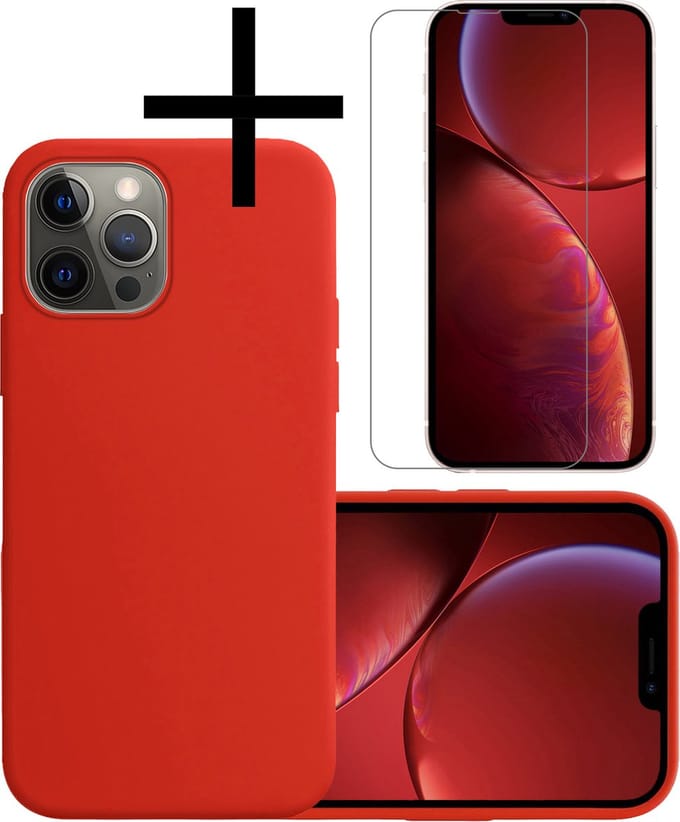 Hoesje - Met Screenprotector - Geschikt voor Apple iPhone 13 Pro Max - Sterk & Shockproof - Back Cover - Siliconen Case - Telefoon Hoes - Rood