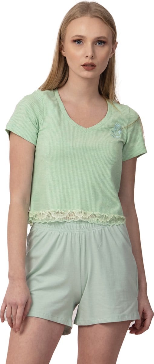 VANILLA - Flower dames pyjama - Pyjamasets - Egyptisch katoen - PJ8916 - Groen - S