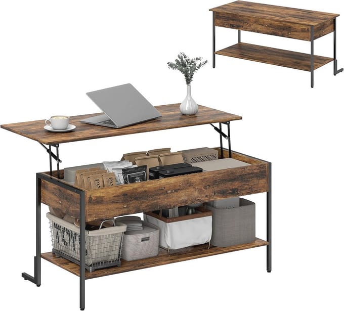 Salontafel met lift top en opbergruimte - Industrieel ontwerp in rustiek bruin