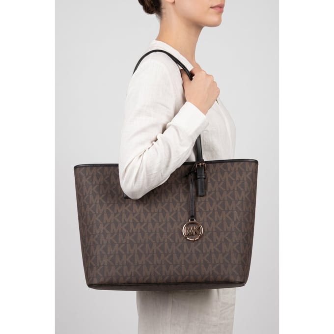 Michael Kors Top Zip Tote Brown/blk Maat: OS | Handtassen Outlet | Dames | Zwart