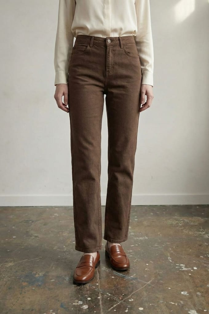 Hoge Taille Denim Rechte Pantalon met Zakken