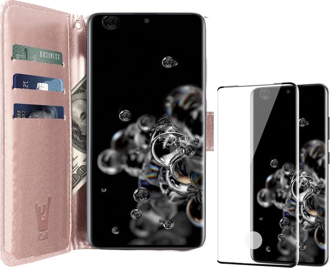 Hoesje geschikt voor Samsung Galaxy S20 Ultra - Screen Protector FullGuard - Book Case Kunstleer Pasjeshouder Rosegoud & Screenprotector