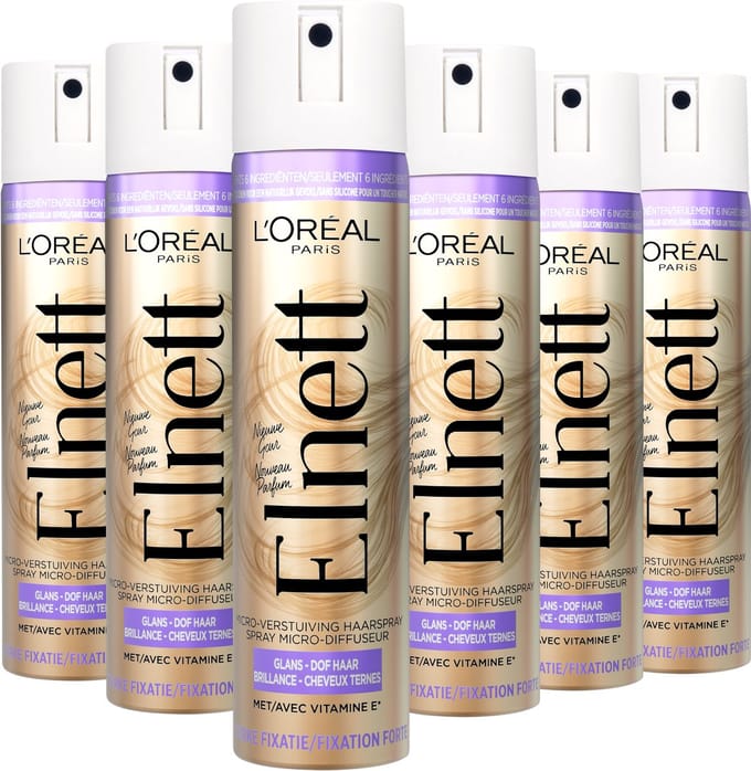 L'Oréal Paris Elnett Shine Sterke Fixatie Haarspray - Voor dof haar - Met Vitamine E - 6x 75ML