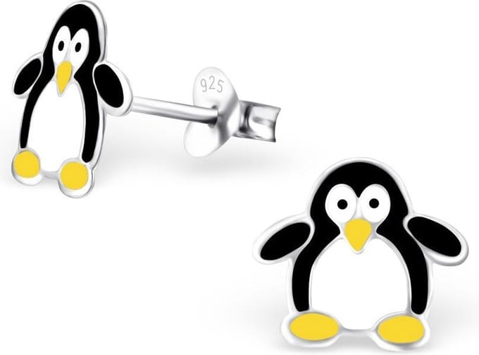 Princess Oorbellen Pinguin - 925 Zilver E-Coating - Dier - 11x11mm