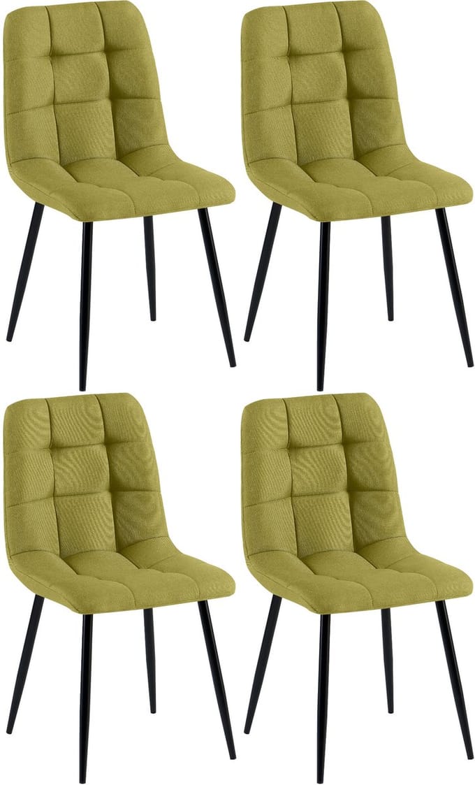 CLP Antibes Set van 4 Eetkamerstoelen - Zonder armleuning - Metaal frame - Stof/groen