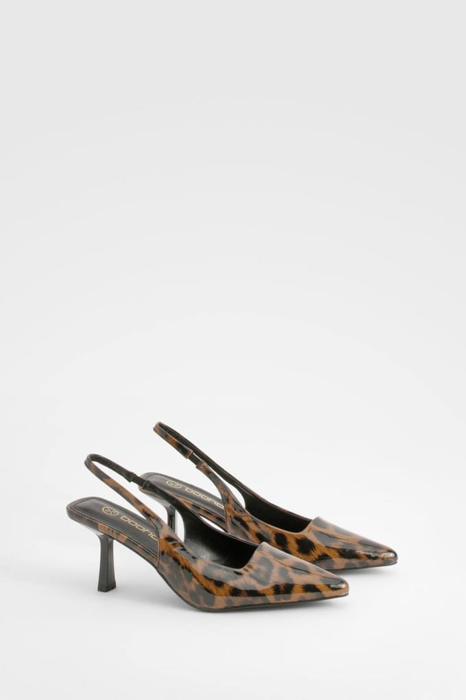 boohoo Dames Leopard Low Stiletto Slingback Courtschoen | Luipaardprint | Maat: 37
