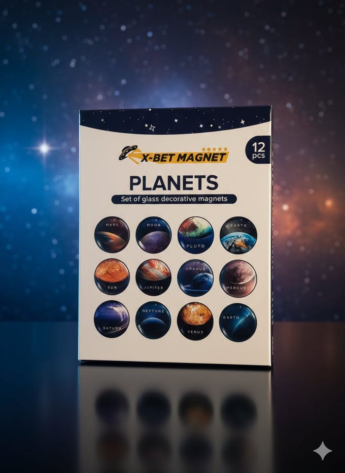 STAR&STER Magneten Set – Planeten – 12 Stuks – Glazen Decoratieve Magneten