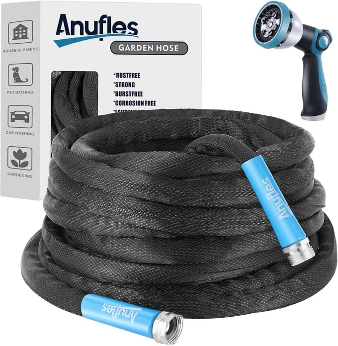 Lichtgewicht en knikvrije tuinslang 15 meter met 10-standen sproeikop