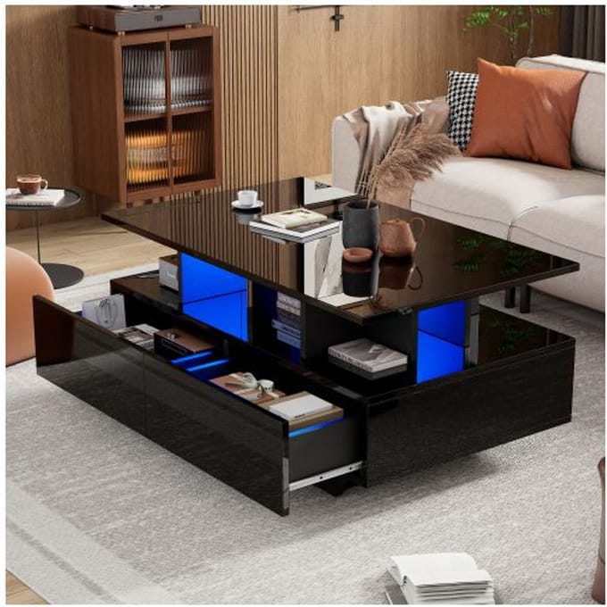 Salontafel - MUVOE - Modern - LED-verlichting - 2 lades - Hoogglans 90x55x41 cm