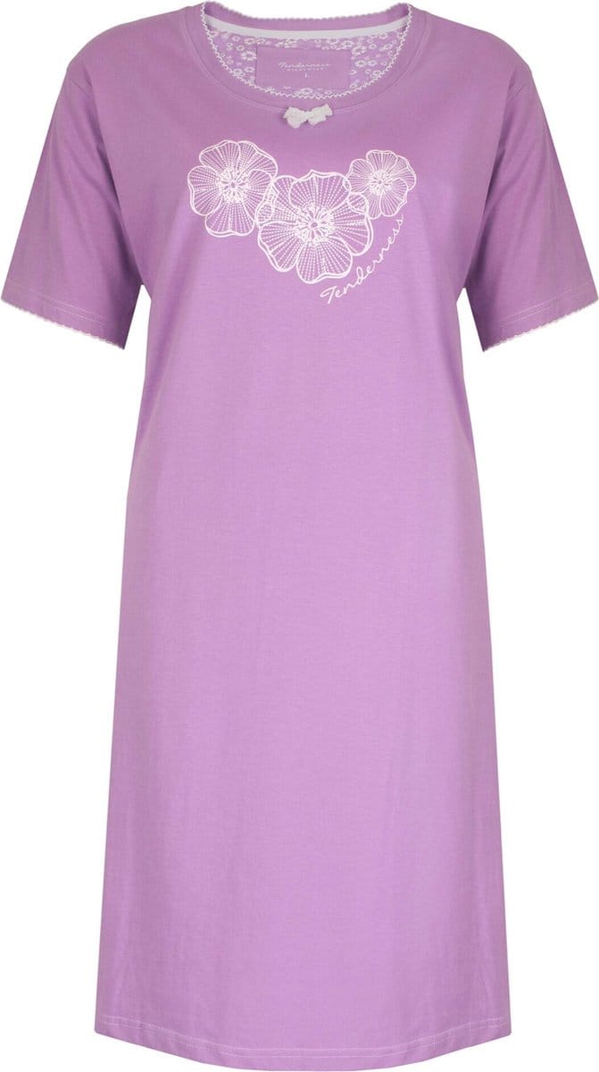 Tenderness Dames Nachthemd - Bloemen Print - Katoen - Paars - Maat XL