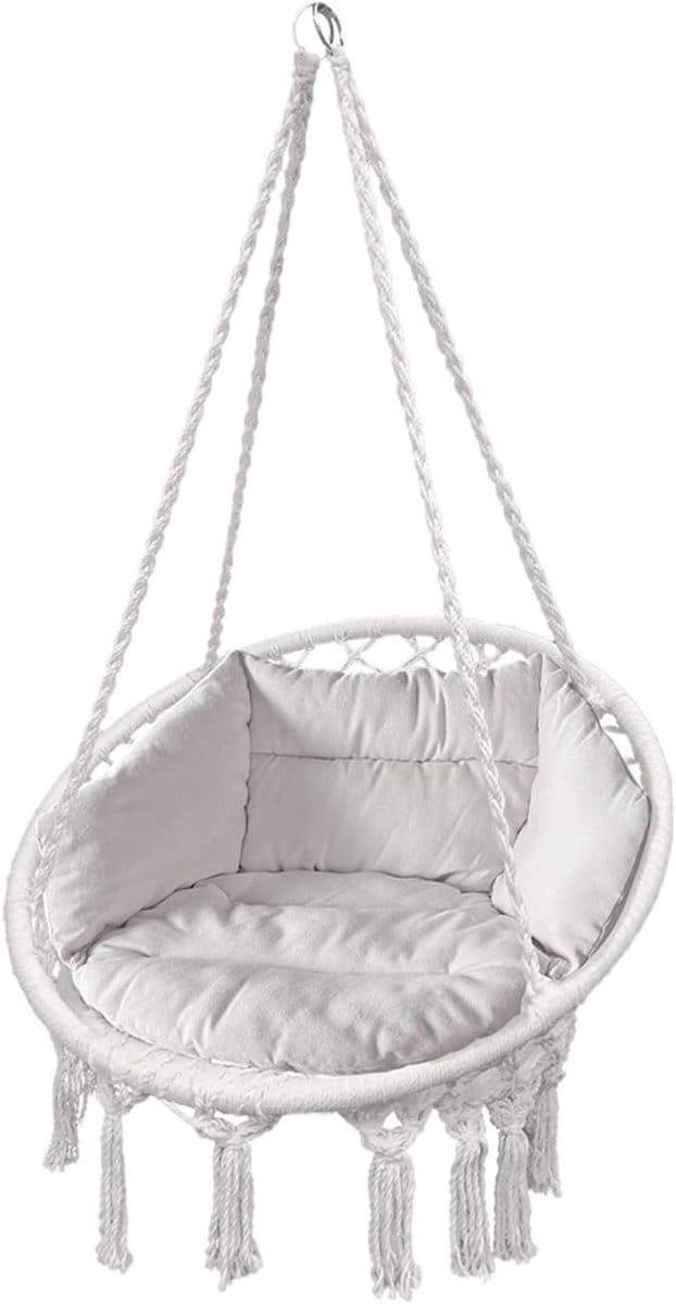 Comfortabele Witte Hangstoel met Dik Kussen voor Binnen en Buiten