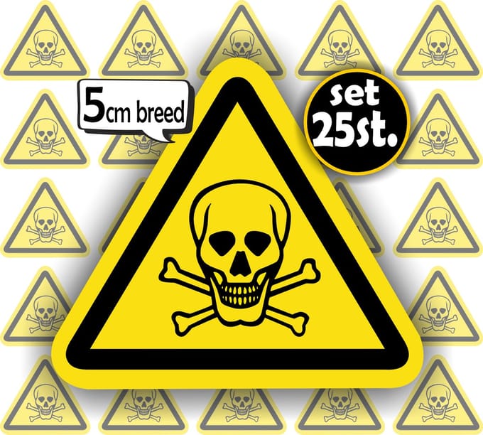 Jerma - Giftige Stoffen - Sticker – Set 25 st. - 5 cm – ISO 7010 - Weerbestendig - Zelfklevend