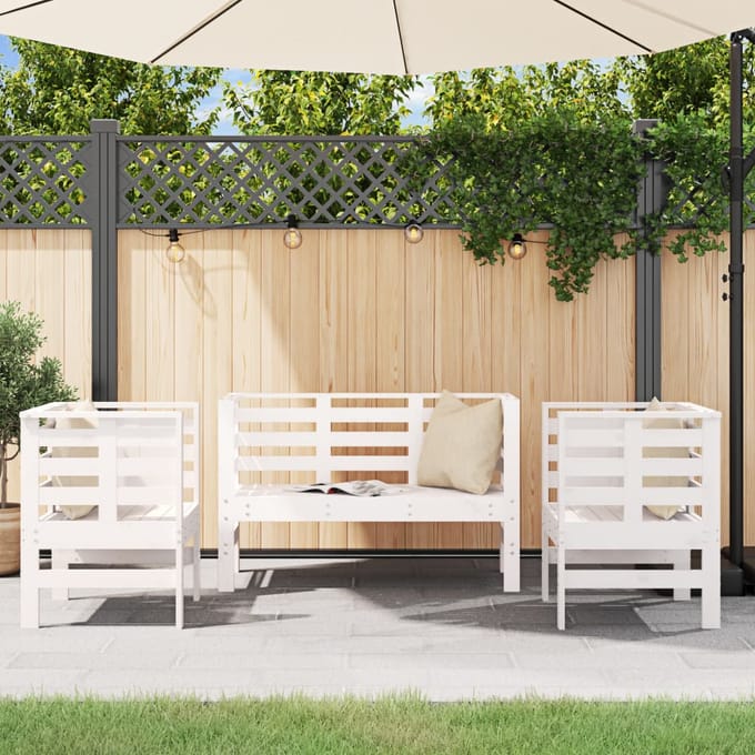 vidaXL - 3-delige - Loungeset - massief - grenenhout - wit