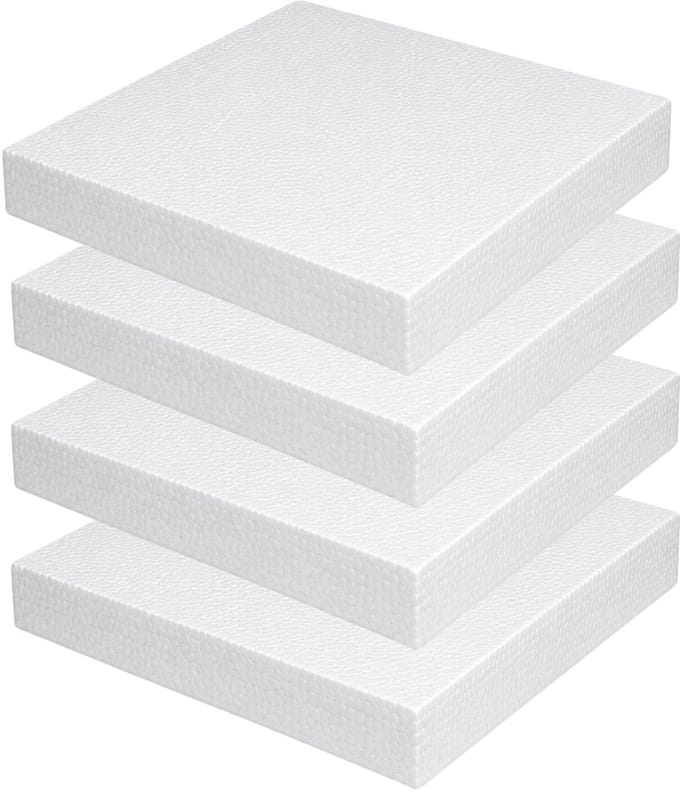 Piepschuim vormen - vierkant - 4x - 20 x 20 x 3 cm - styropor hobby / DIY vorm - basis knutselfiguren