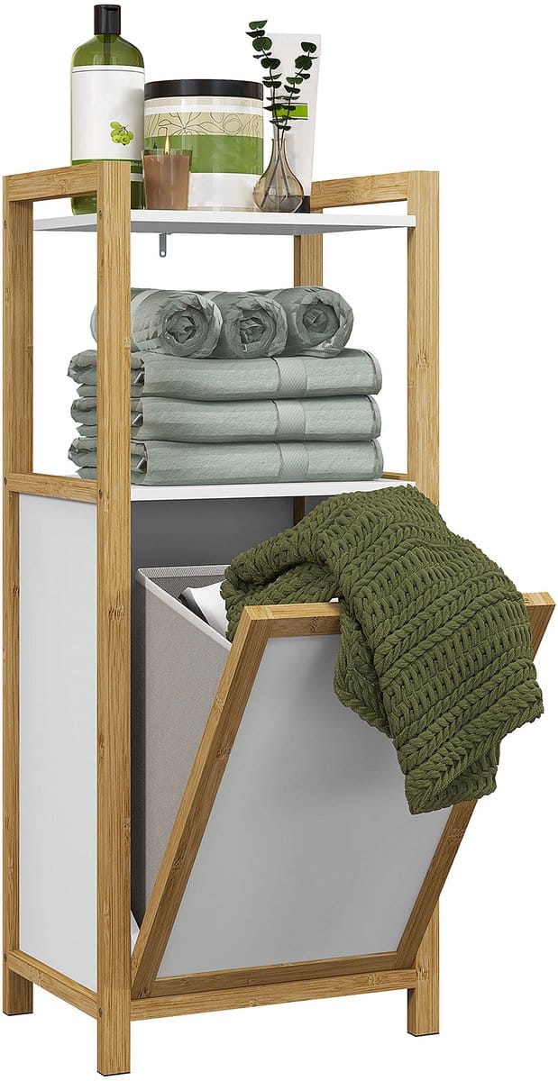 HOMCOM-Badkamerkast-Bamboe-40x30x95cm-Wit