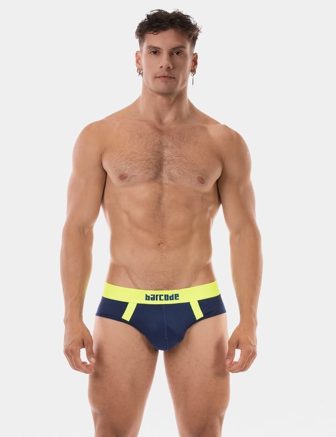 Barcode Berlin Brief Sonny Navy-Neongreen - MAAT L - Heren Ondergoed - Slip voor Man - Mannen Brief