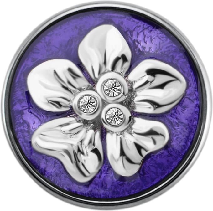 Quiges - Dames Click Button Drukknoop 18mm Bloem Paars met Zirkonia - EBCM244