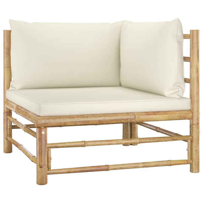 vidaXL - 9-delige - Loungeset - met - crèmewitte - kussens - bamboe