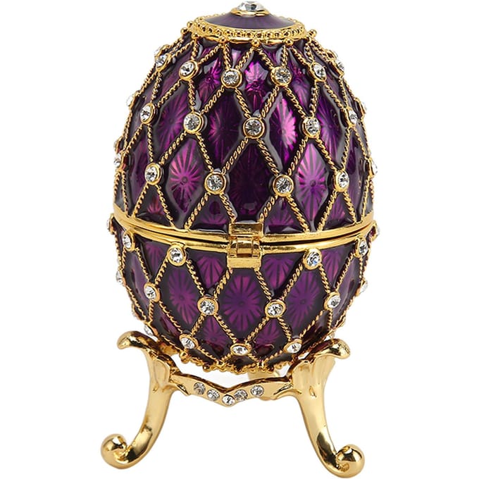 Sieradendoosjes in eivorm, vintage, prachtige sieradendoosjes met strass steentjes en scharnieren voor de woonkamer paars