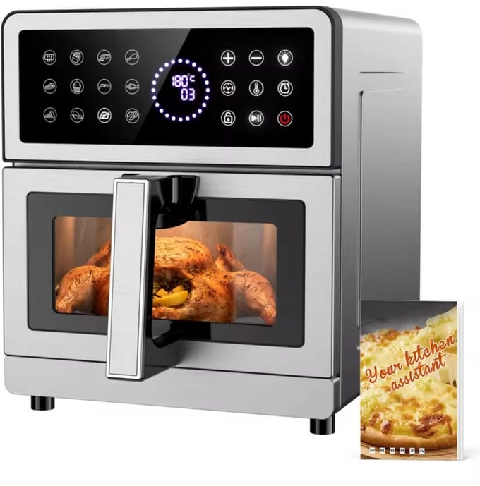 Airfryer Oven 8L RVS – 1700W – 12 Kookprogramma’s – Touchscreen Display – Timer – Kinderslot – Heteluchtfriteuse