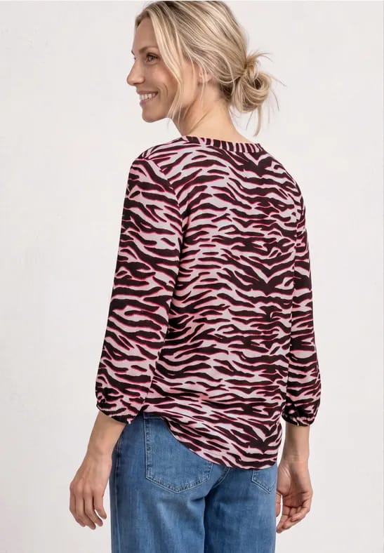 Shirt met gespleten hals en structuurmix