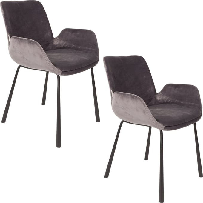 Zuiver Brit Eetkamerstoelen Armleuning Donkergrijs - Set van 2