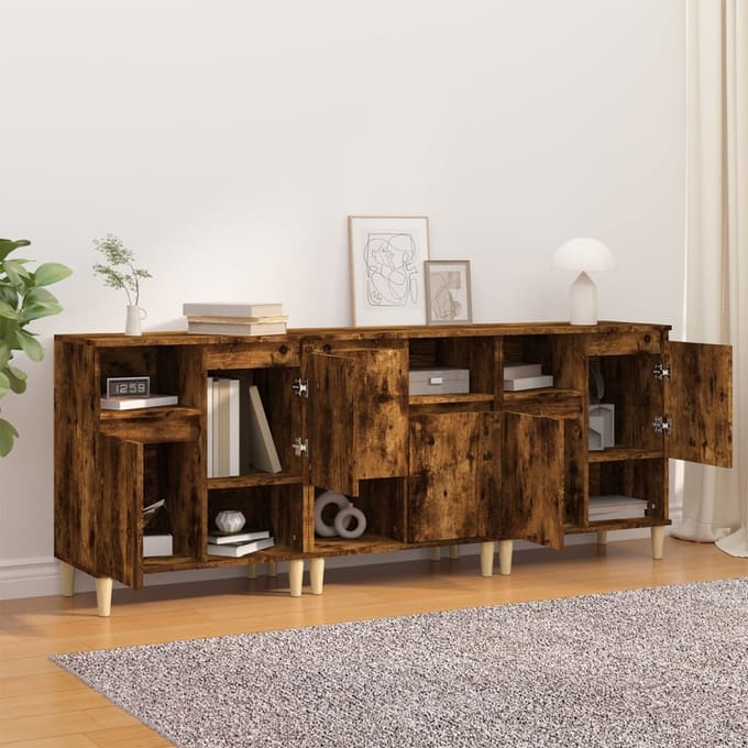 vidaXL - Dressoirs - 3 - st - 60x35x70 - cm - bewerkt - hout - gerookt - eikenkleurig