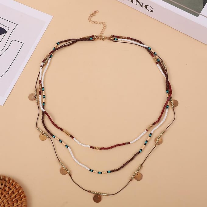 Boheemse Meervoudige Kralenketting Met Kleurrijke Kralen Boho Stijl Nek Sieraden Cadeau brown