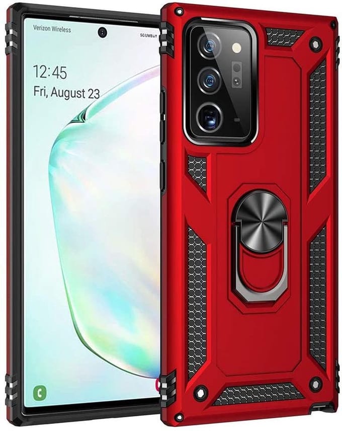 Anti-Shock Hybrid Ring Armor Hoesje Geschikt voor: Samsung Galaxy Note 20 - rood