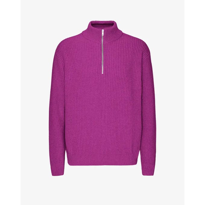 Merino trui 1/4 ritssluiting Colorful Standard Magenta Blaze