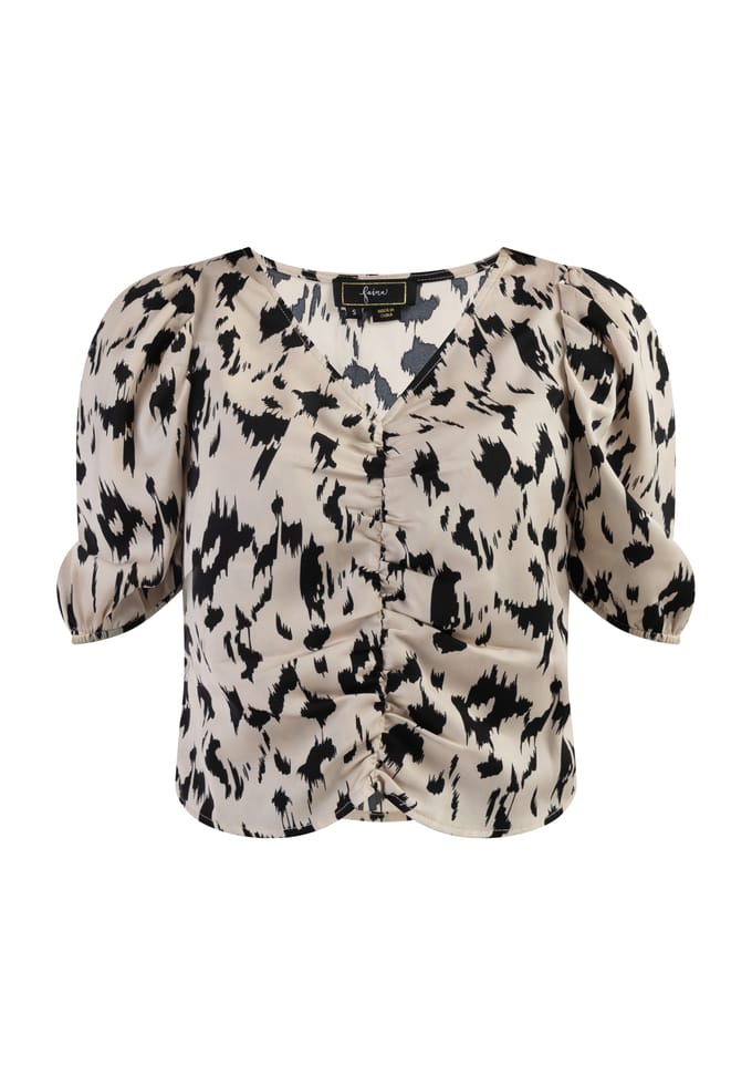Faina Gedrapeerd blouseoverhemd Dames beige/ zwart