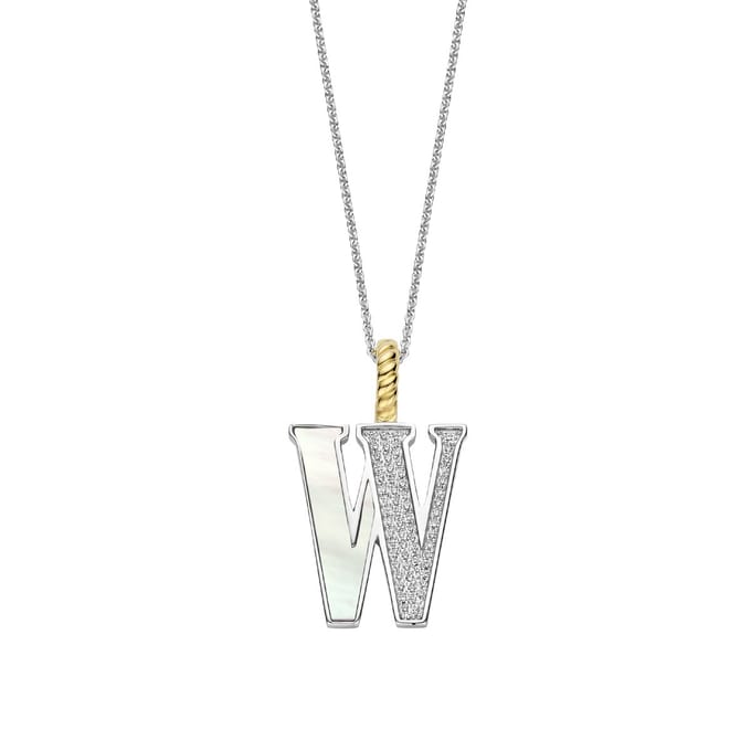 TI SENTO Dames Hanger - 925 zilver - Letter W - Parelmoer - 6840MW_W