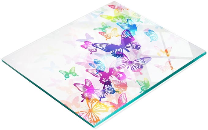 Decoratieve serveerplank van glas met kleurrijke vlinders, 60x52 cm