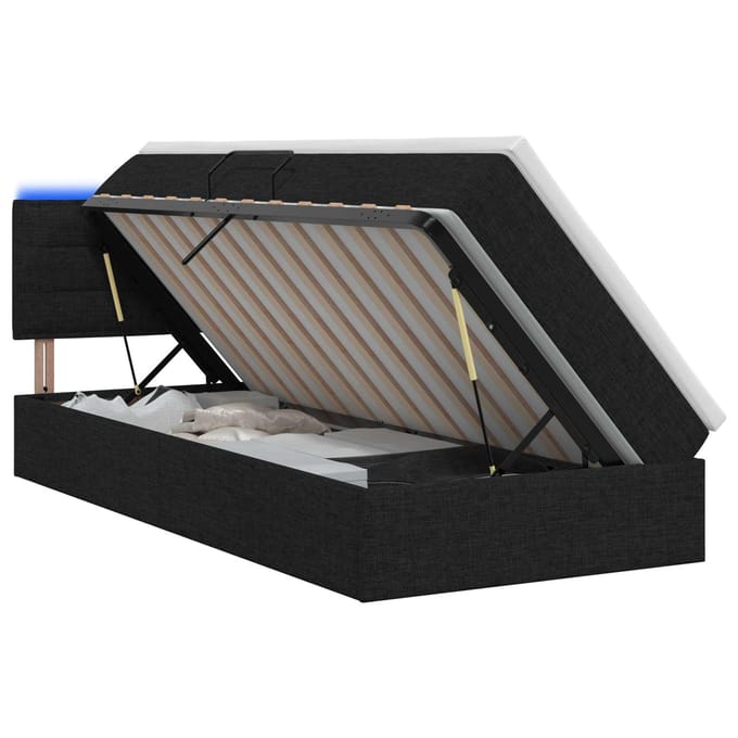 vidaXL - LED - opbergbed - met - matras - Zwart - 100 - x - 200 - cm - Stof