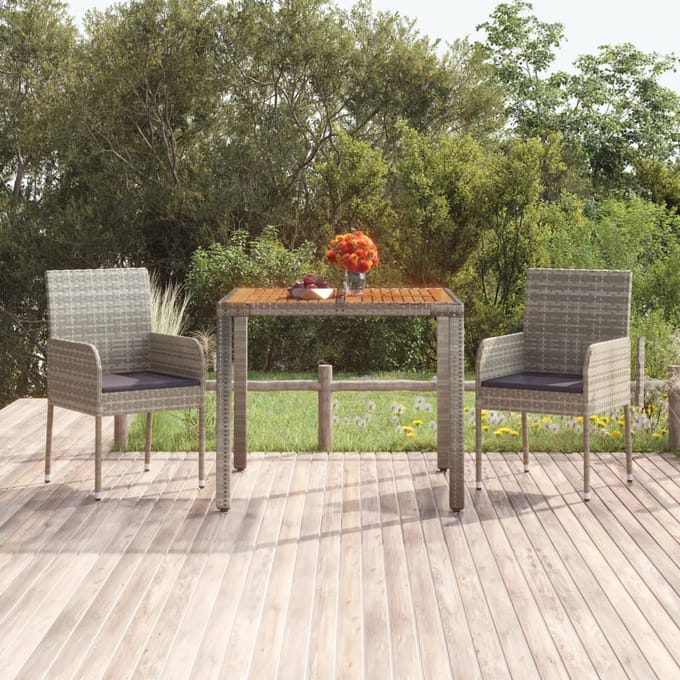 vidaXL - Tuintafel - met - houten - blad - 90x90x75 - cm - poly - rattan - grijs